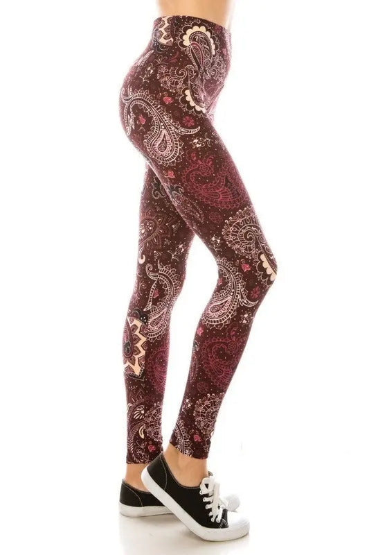 5-inch Long Yoga Style Banded Lined Multi Printed Knit Legging With High Waist Sunny EvE Fashion