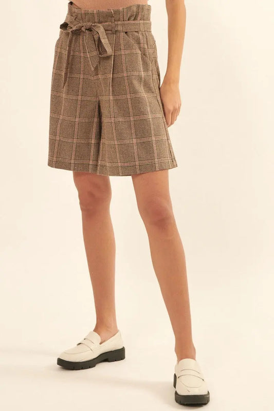 A Pair Of Wide Woven Plaid Shorts Sunny EvE Fashion