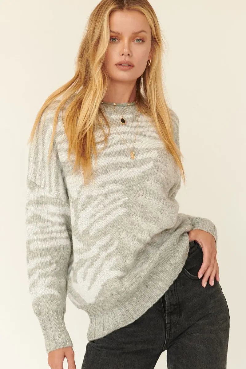 A Zebra Print Pullover Sweater Sunny EvE Fashion
