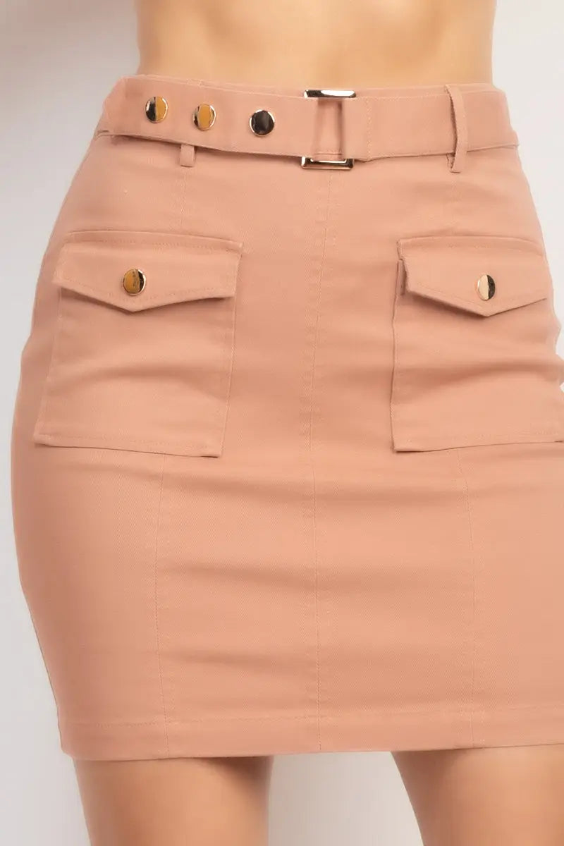 Belted Pocket Solid Mini Skirt Sunny EvE Fashion