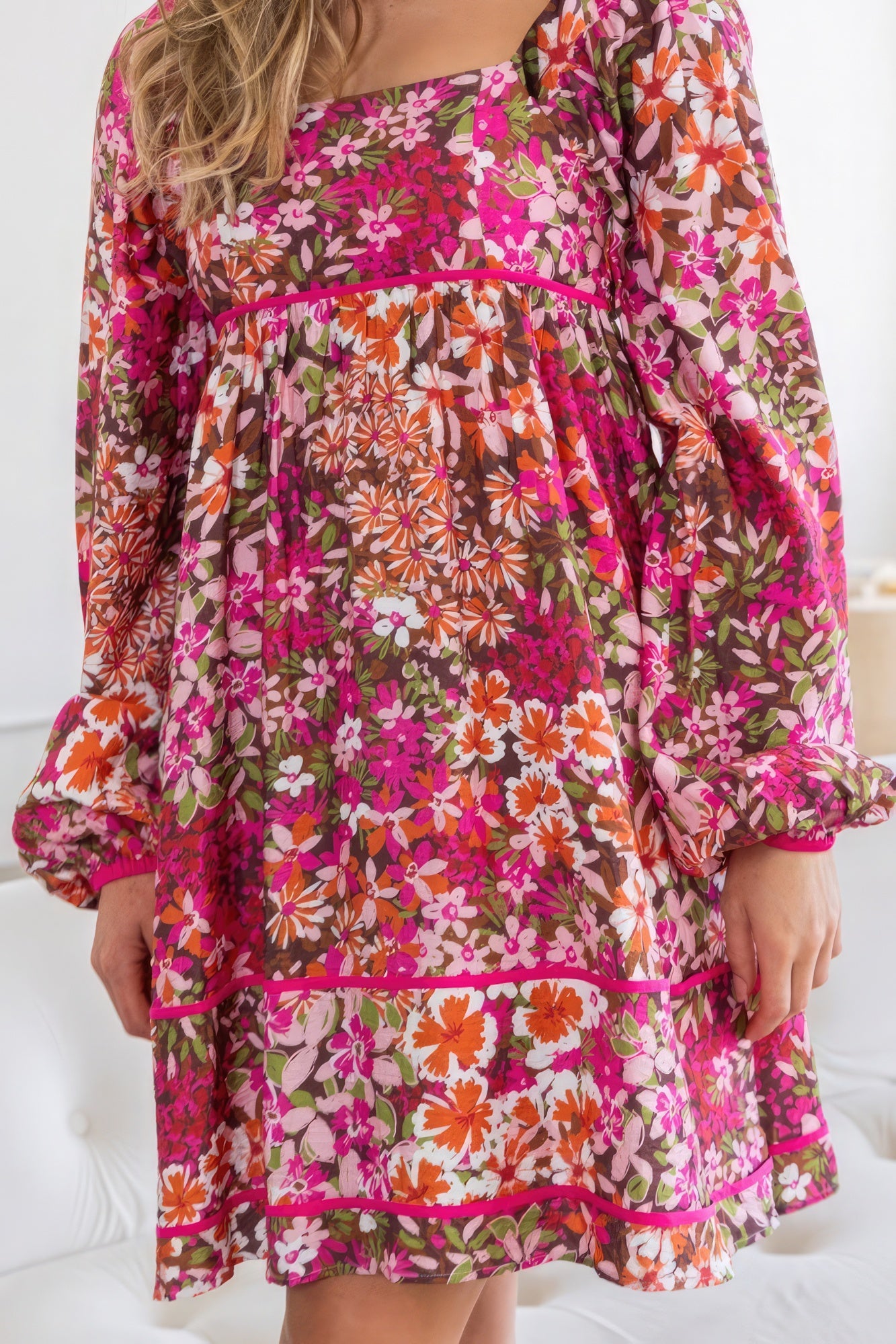 Floral Square Neckline Mini Dress Sunny EvE Fashion