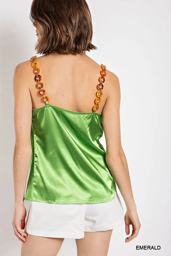 Cowl neck satin camisole with chain strap Sunny EvE Fashion