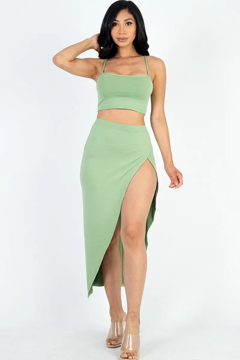 Crop Cami & Split Thigh Maxi Skirt Set Sunny EvE Fashion