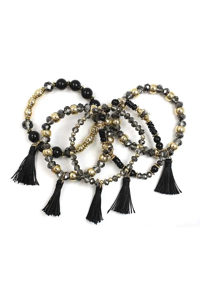 Crystal Stone Ball Bead Tassel Stretch Bracelet Set Sunny EvE Fashion