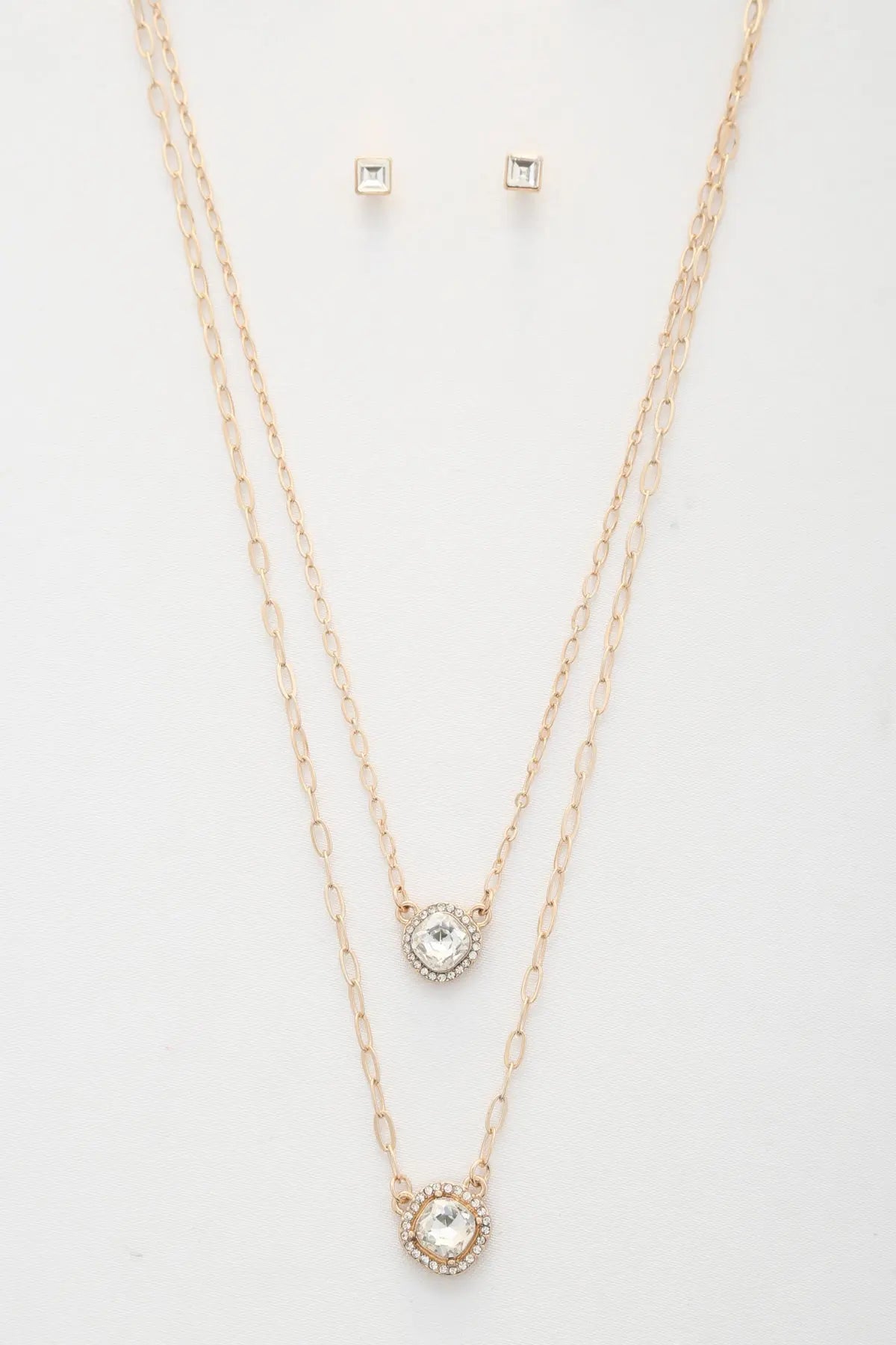Double Crystal Metal Layered Necklace Sunny EvE Fashion