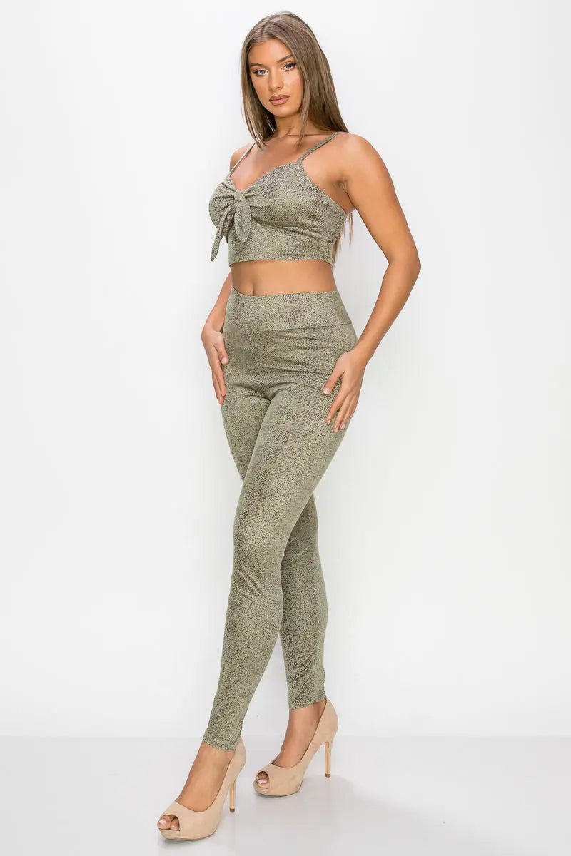 Embossed Snake Print Top And Leggings Set Sunny EvE Fashion