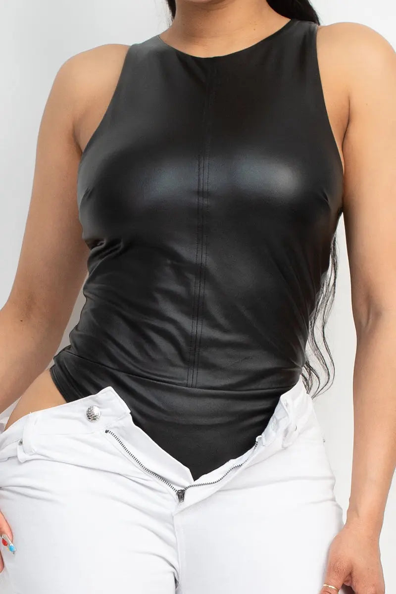 Faux Leather Sleeveless Bodysuit Sunny EvE Fashion