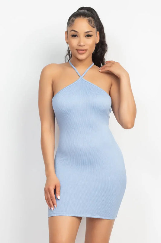 Halter Neck Ribbed Seamless Cut-out Dress Sunny EvE Fashion