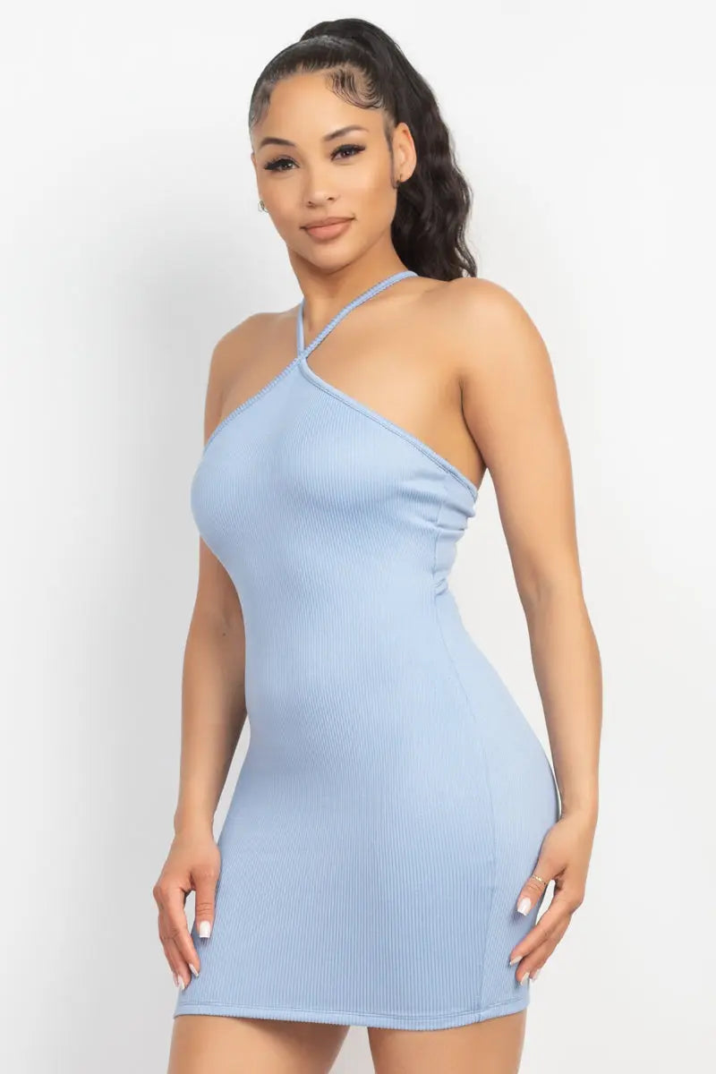 Halter Neck Ribbed Seamless Cut-out Dress Sunny EvE Fashion