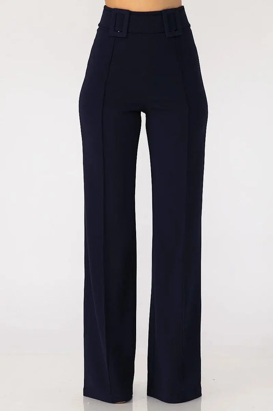 High Waist Pants With Self Fabric Buckle Detail On The Waist Sunny EvE Fashion