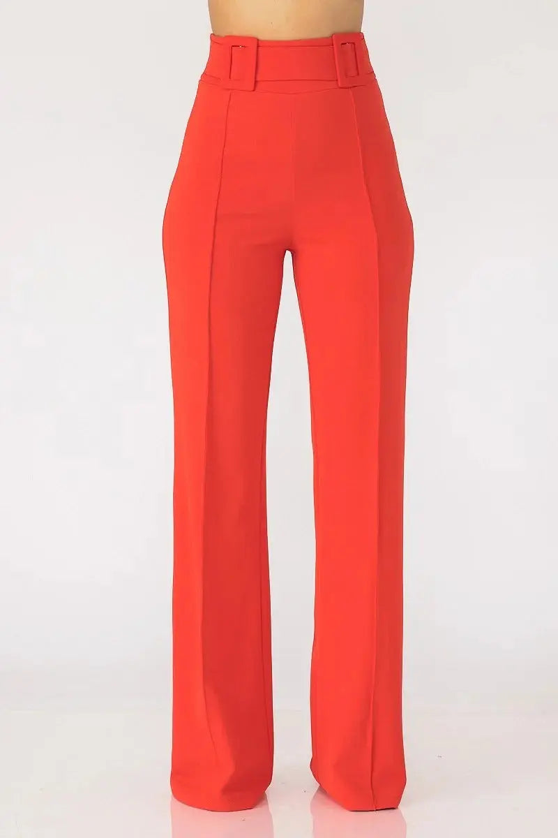 High Waist Pants With Self Fabric Buckle Detail On The Waist Sunny EvE Fashion