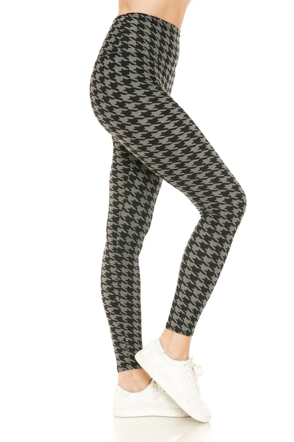 Houndstooth Print High Waist Leggings With 5 Yoga Style Waistband Sunny EvE Fashion