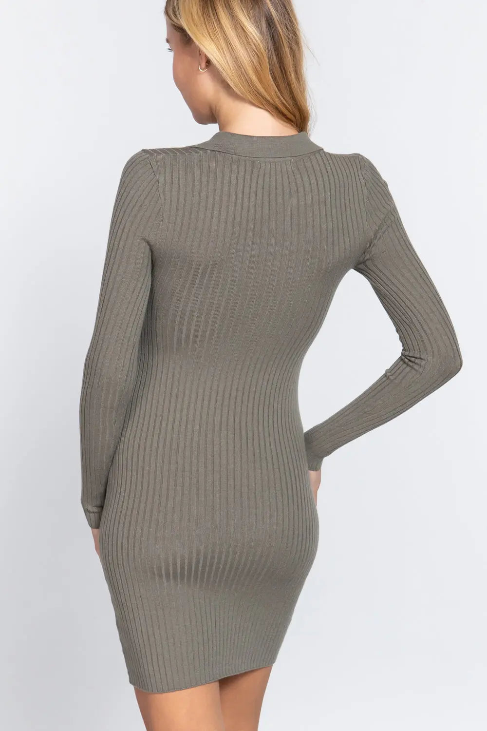 Long Slv V-neck Sweater Rib Mini Dress Sunny EvE Fashion