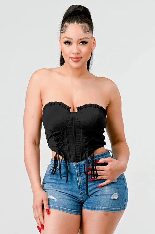 Luxe sweetheart ruffled drawstring lace bustier top Sunny EvE Fashion