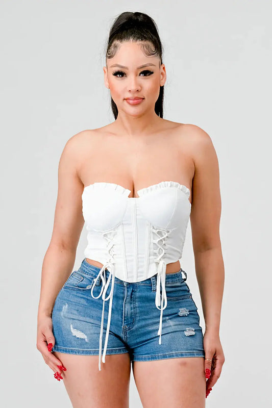 Luxe sweetheart ruffled drawstring lace bustier top Sunny EvE Fashion