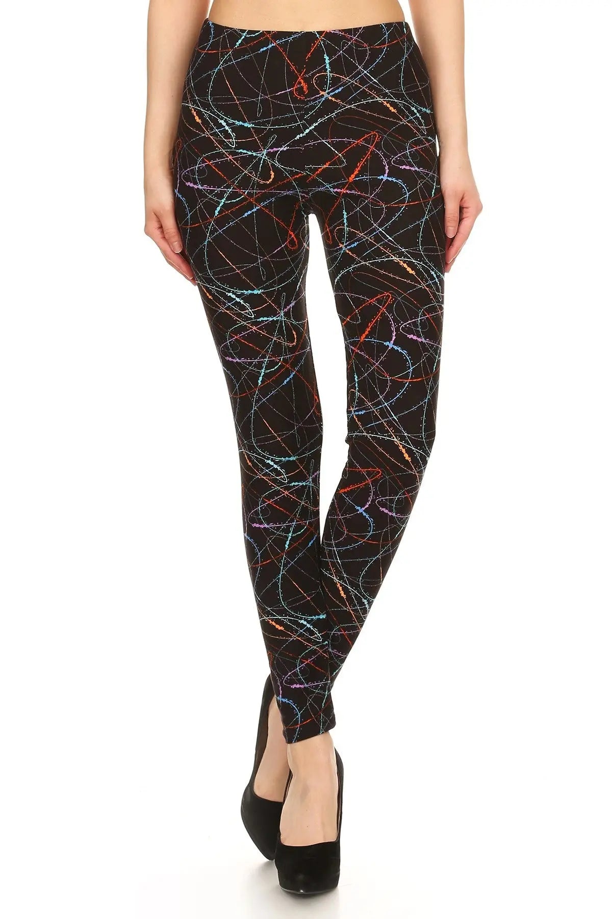 Multicolored Scribble Print, High Waisted Leggings In A Fitted Style With And Elastic Waist Sunny EvE Fashion