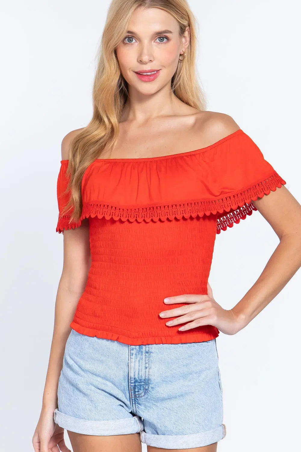 Off Shoulder W/lace Smocked Top Sunny EvE Fashion