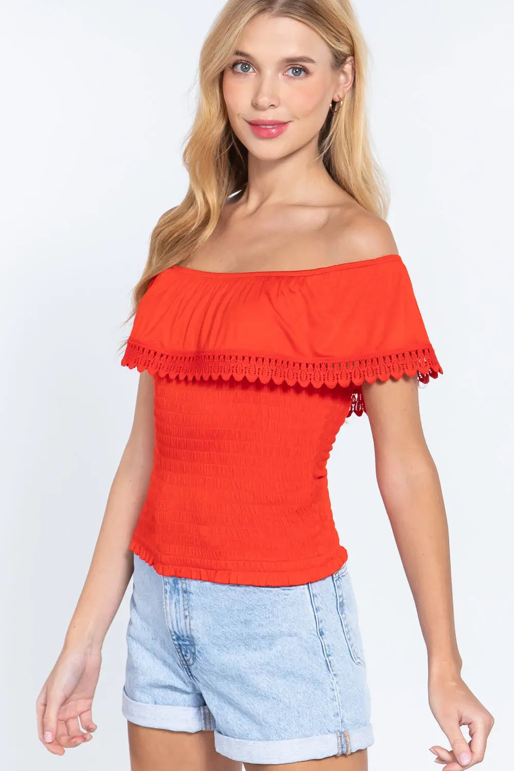 Off Shoulder W/lace Smocked Top Sunny EvE Fashion