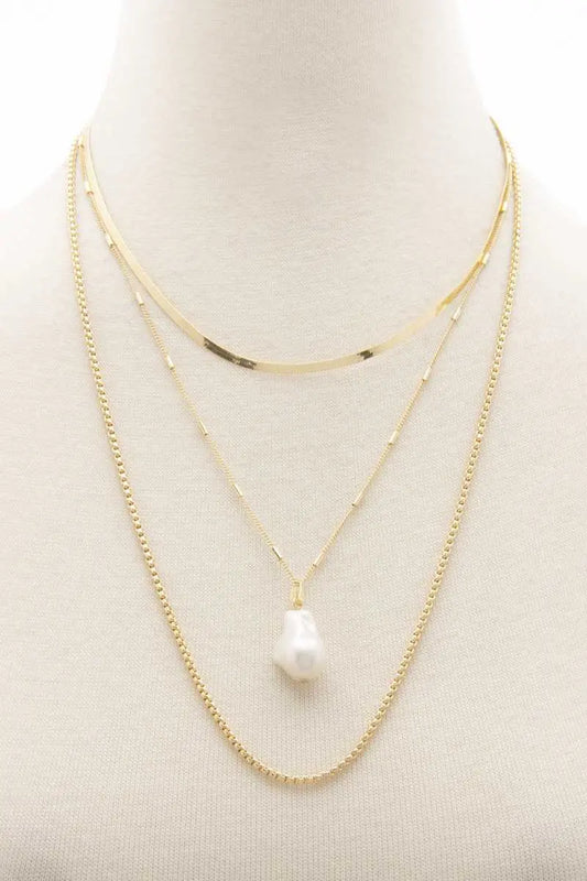 Pearl Herringbone Link Layered Necklace Sunny EvE Fashion