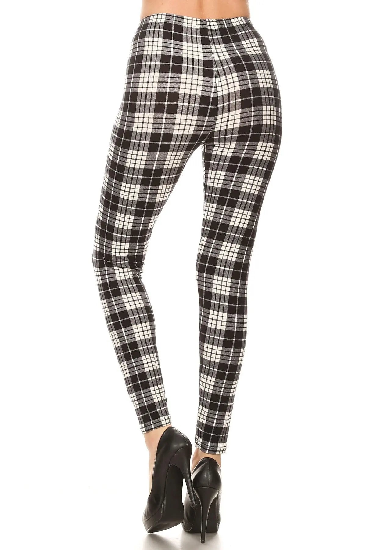 Plaid High Waisted Leggings In A Fitted Style, With An Elastic Waistband Sunny EvE Fashion