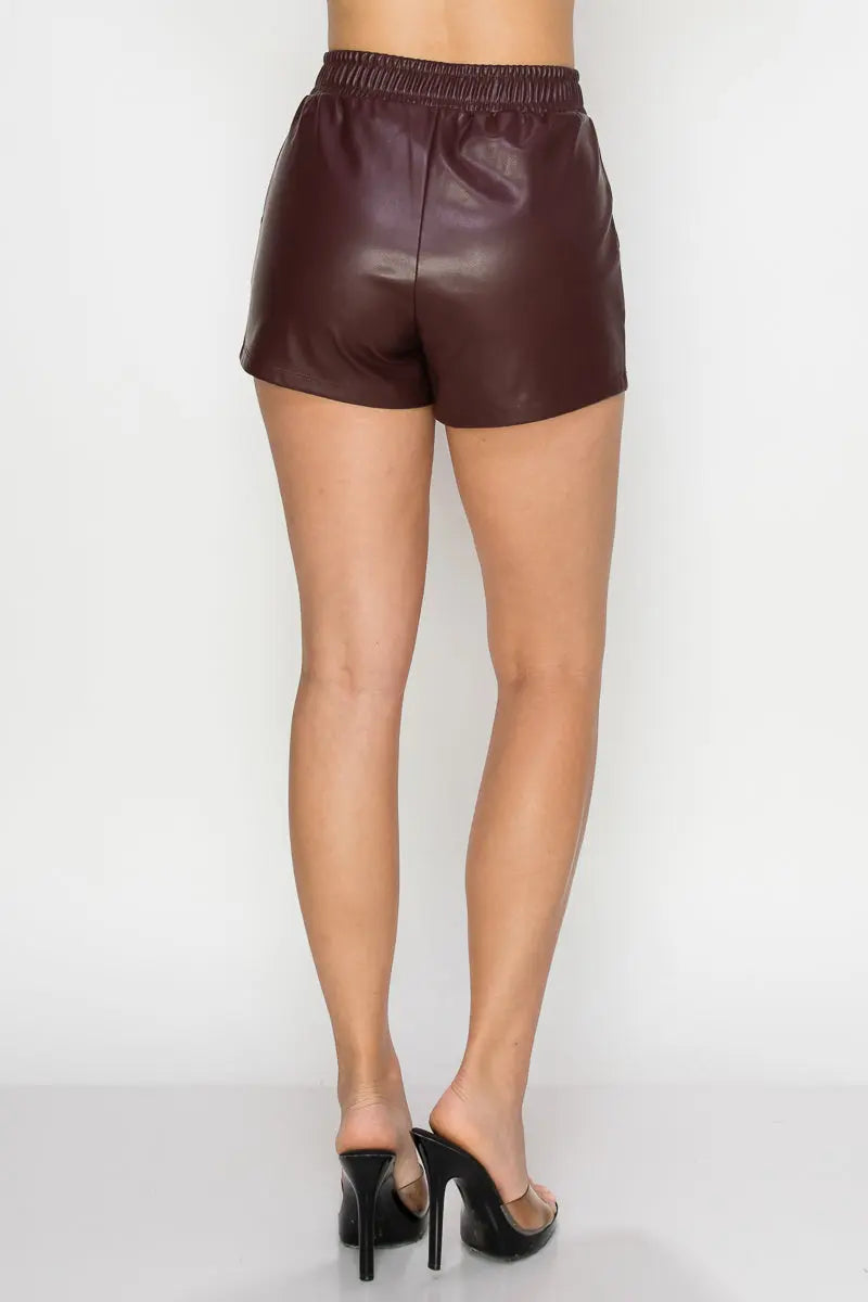 Pocketed High-rise Faux Leather Shorts Sunny EvE Fashion