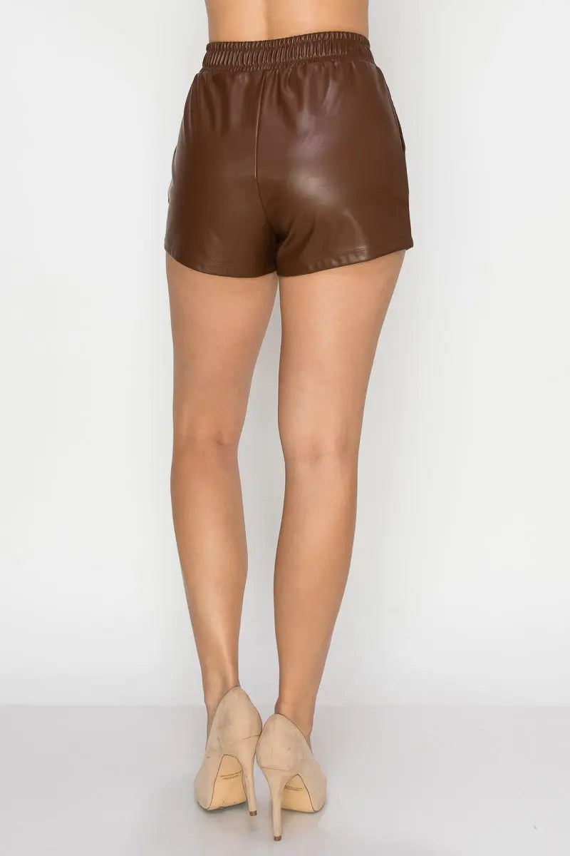 Pocketed High-rise Faux Leather Shorts Sunny EvE Fashion
