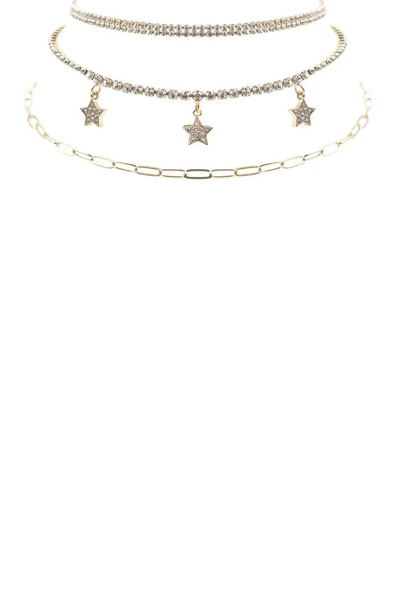 Rhinestone Star Charm 3 Layered Necklace Sunny EvE Fashion