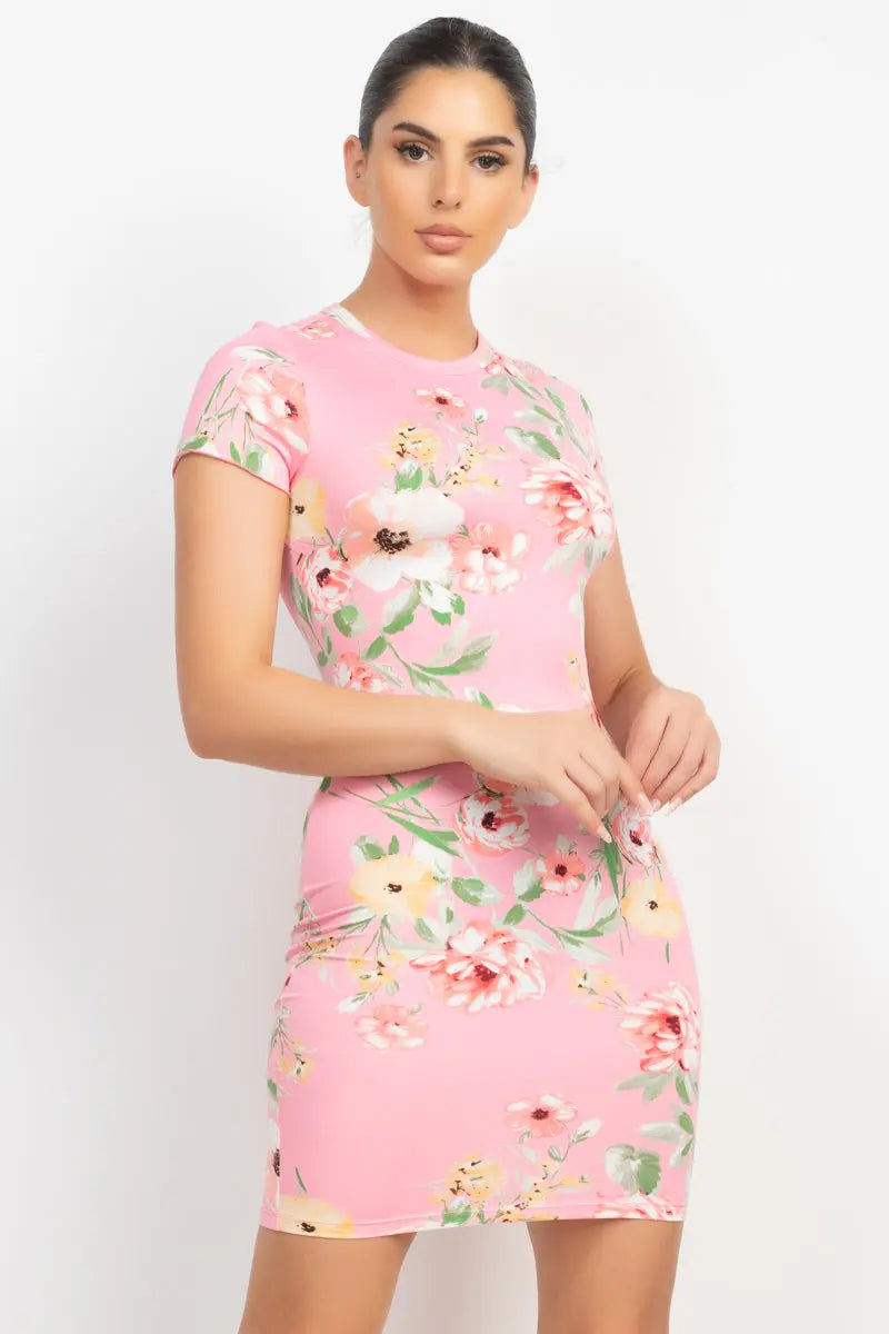 Short Sleeve Floral Bodycon Dress Sunny EvE Fashion