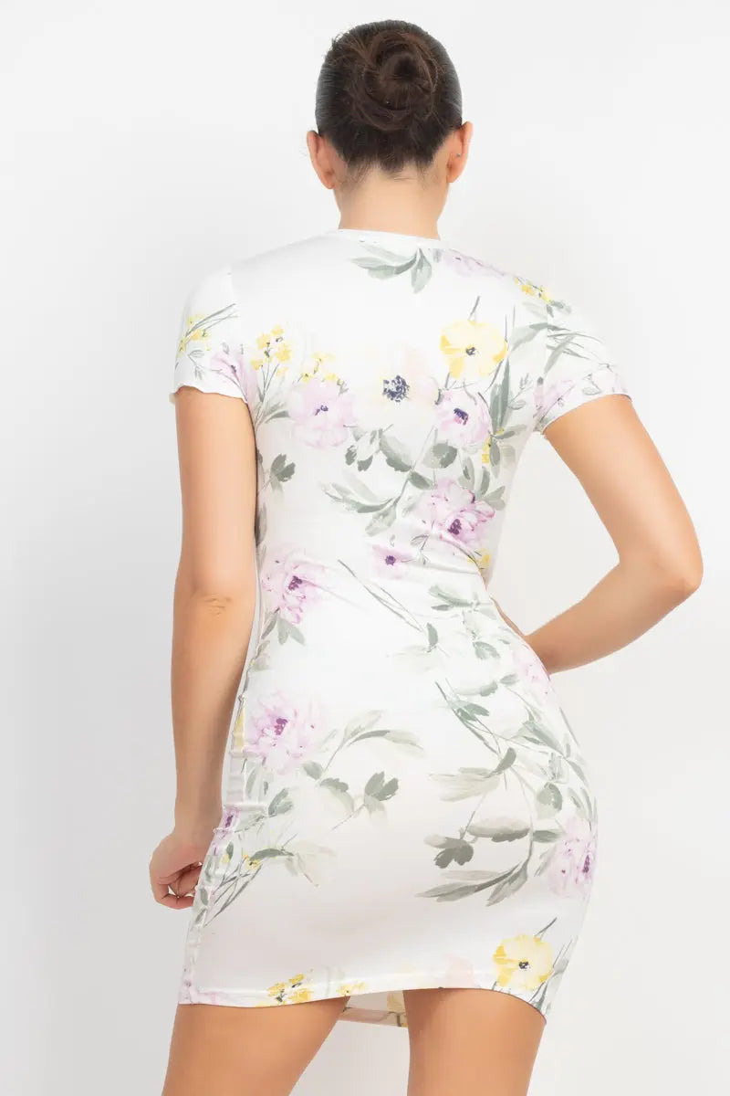 Short Sleeve Floral Bodycon Dress Sunny EvE Fashion