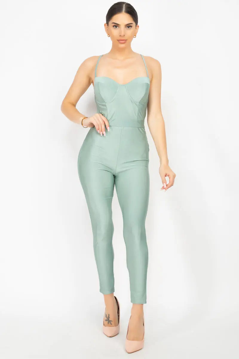 Solid Skinny Cinched Sweetheart Jumpsuit Sunny EvE Fashion
