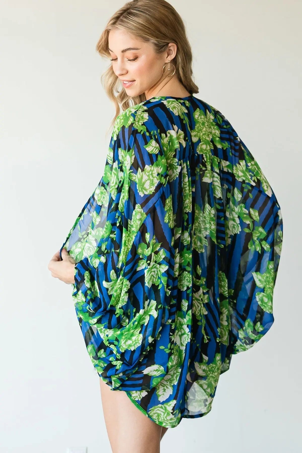 Stripes And Floral Print Lightweight Kimono Sunny EvE Fashion