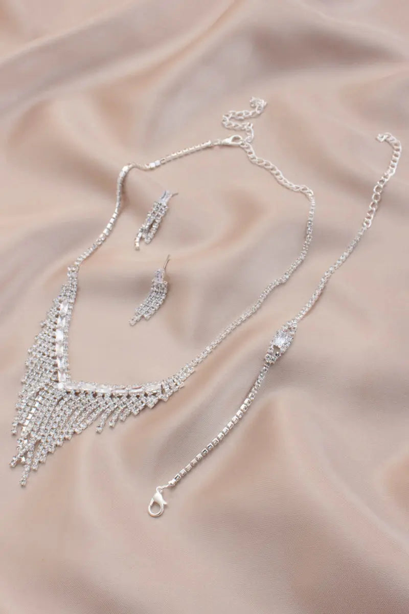 V Shape Dangle Rhinestone Bridal Bracelet Necklace Set Sunny EvE Fashion