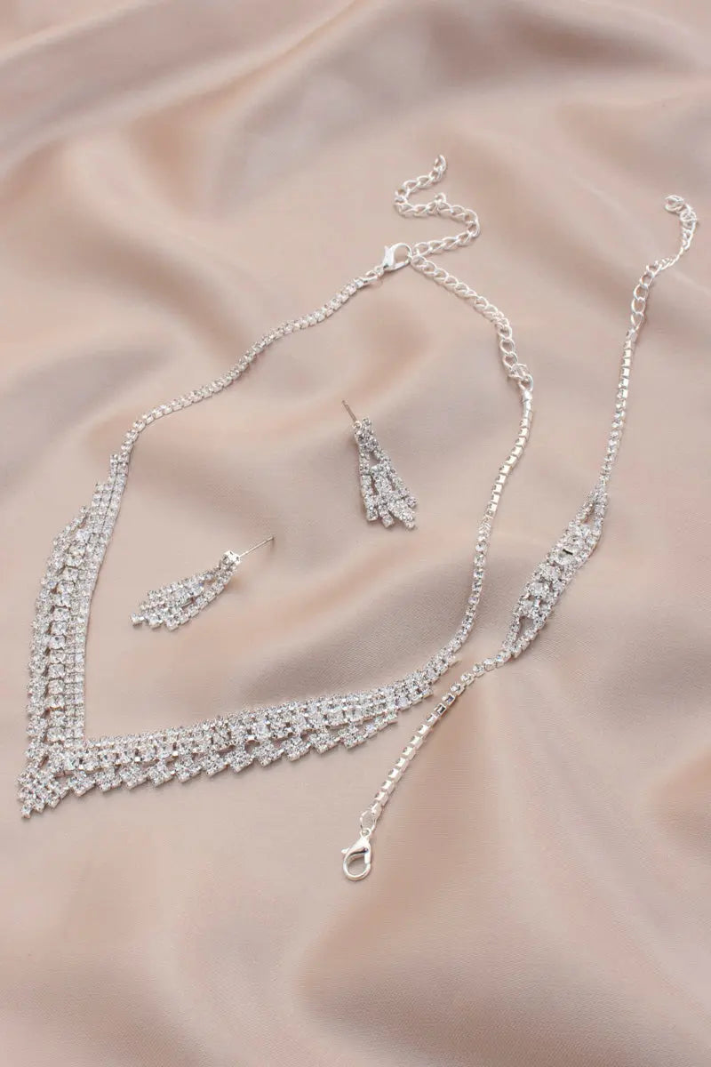 V Shape Rhinestone Bridal Bracelet Necklace Set Sunny EvE Fashion