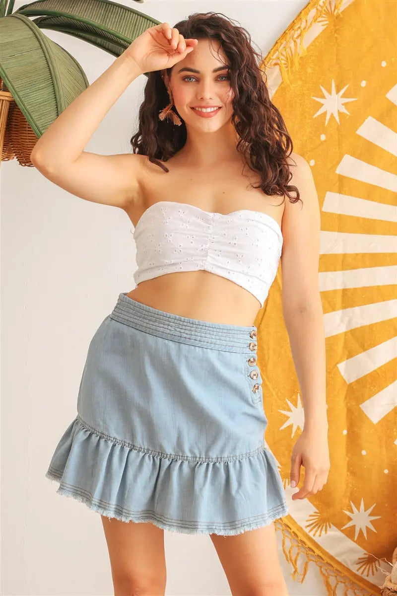 White Embroidery Cotton Strapless Smocked Back Crop Top Sunny EvE Fashion