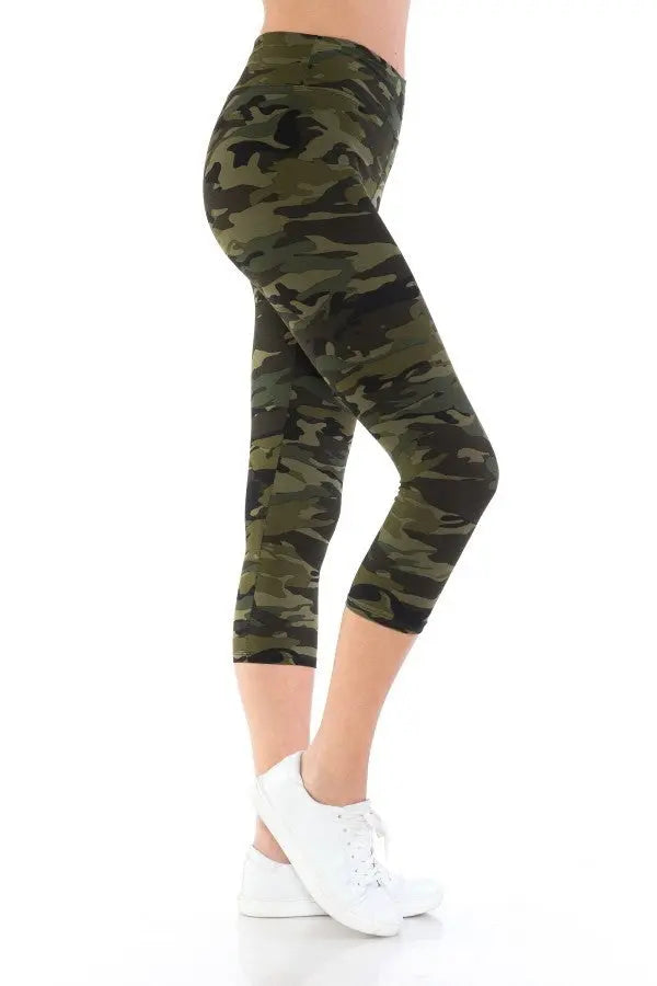 Yoga Style Banded Lined Tie Dye Printed Knit Capri Legging With High Waist. Sunny EvE Fashion