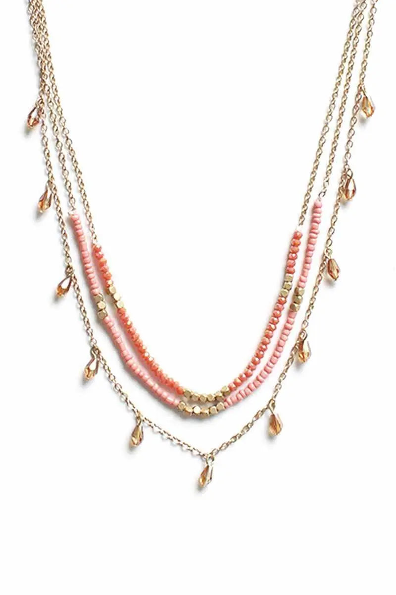 3 Layered Seed Glass Bead Dangle Necklace Sunny EvE Fashion