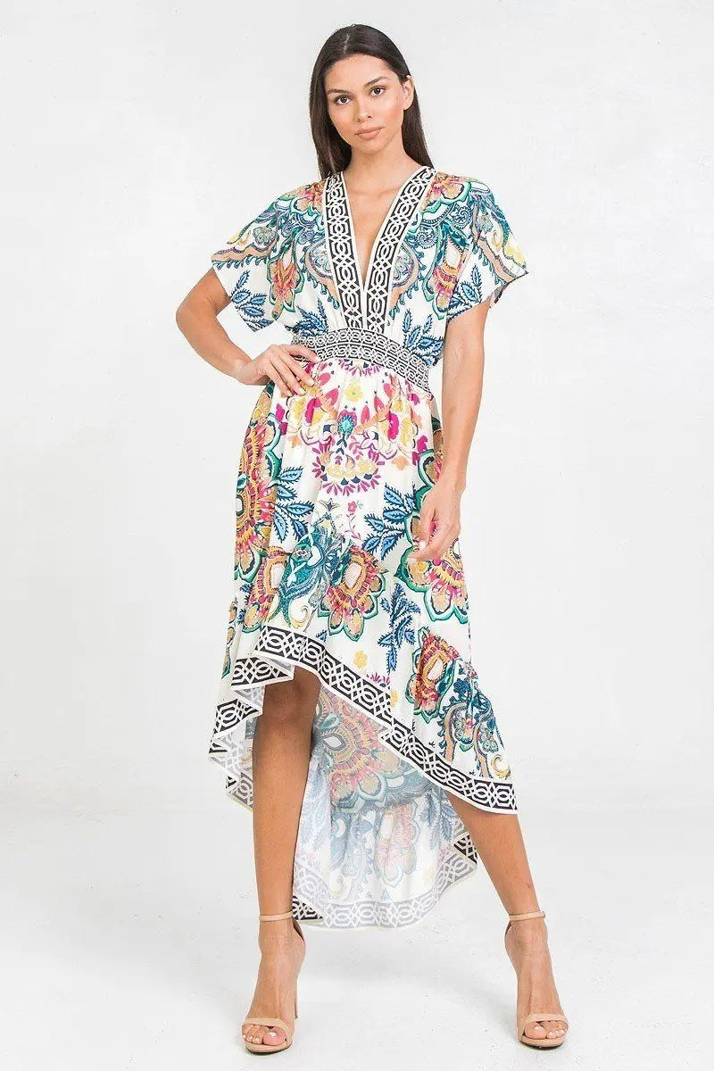 A Printed Woven Hi-lo Dress Sunny EvE Fashion