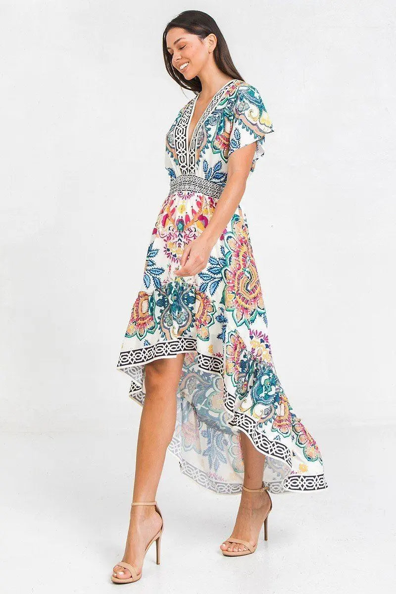 A Printed Woven Hi-lo Dress Sunny EvE Fashion