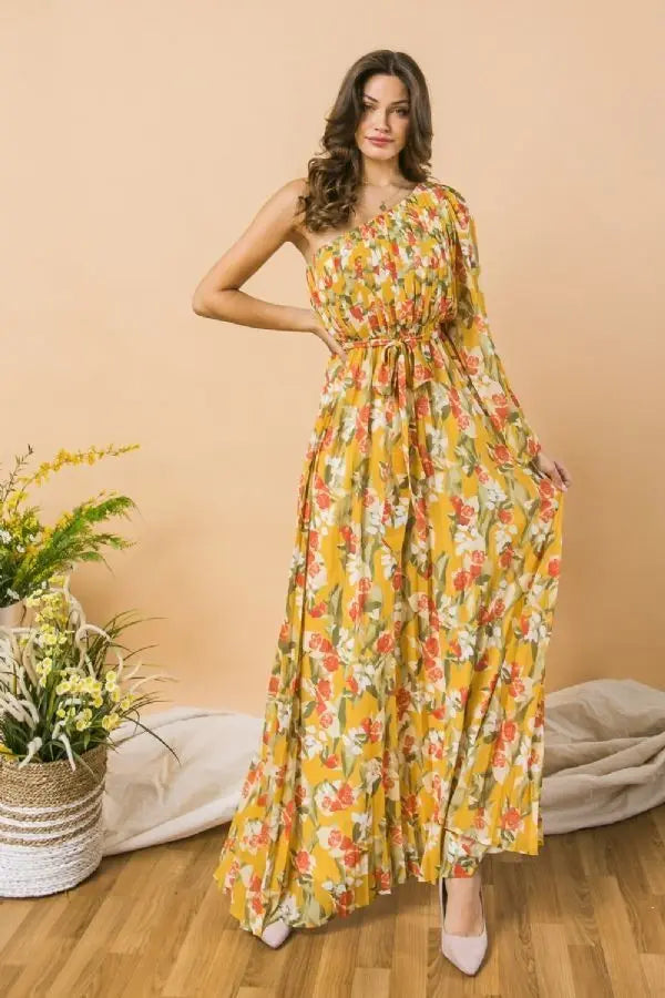 A Printed Woven One Shoulder Maxi Dress Sunny EvE Fashion