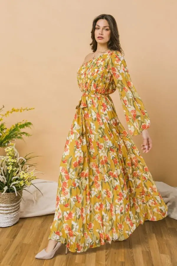 A Printed Woven One Shoulder Maxi Dress Sunny EvE Fashion