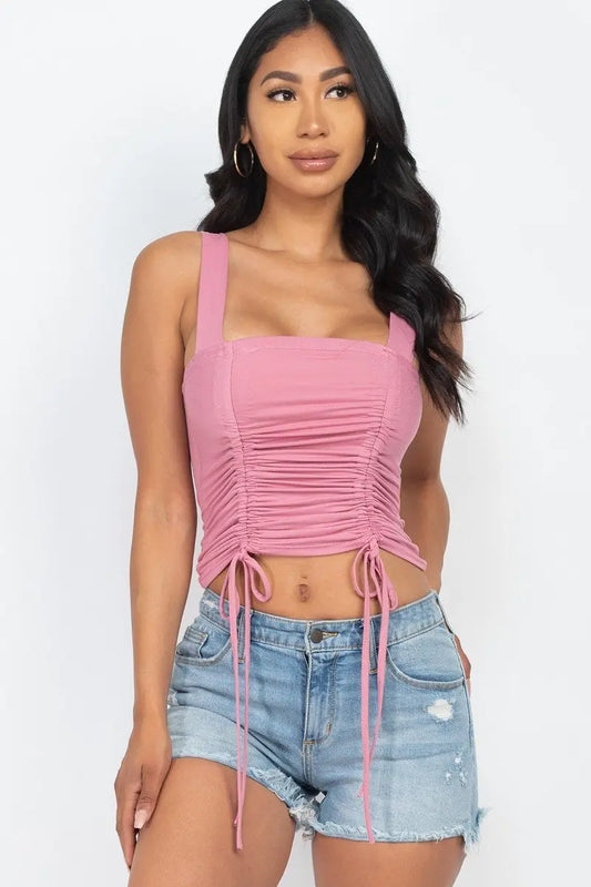Adjustable Front Ruched With String Square Neck Crop Tops Sunny EvE Fashion