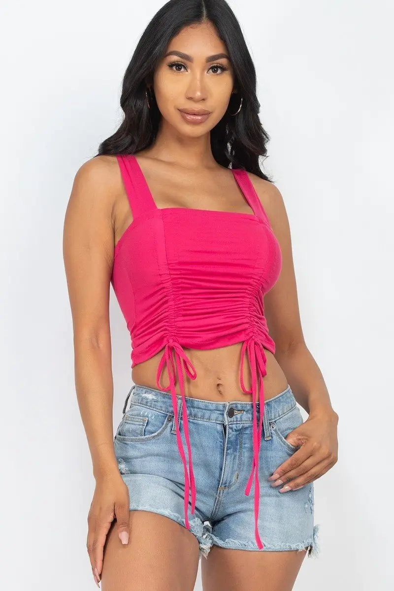 Adjustable Front Ruched With String Square Neck Crop Tops Sunny EvE Fashion