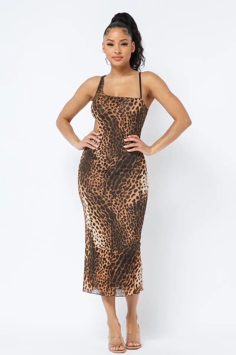 Animal Print Midi Dress With Strap Sunny EvE Fashion