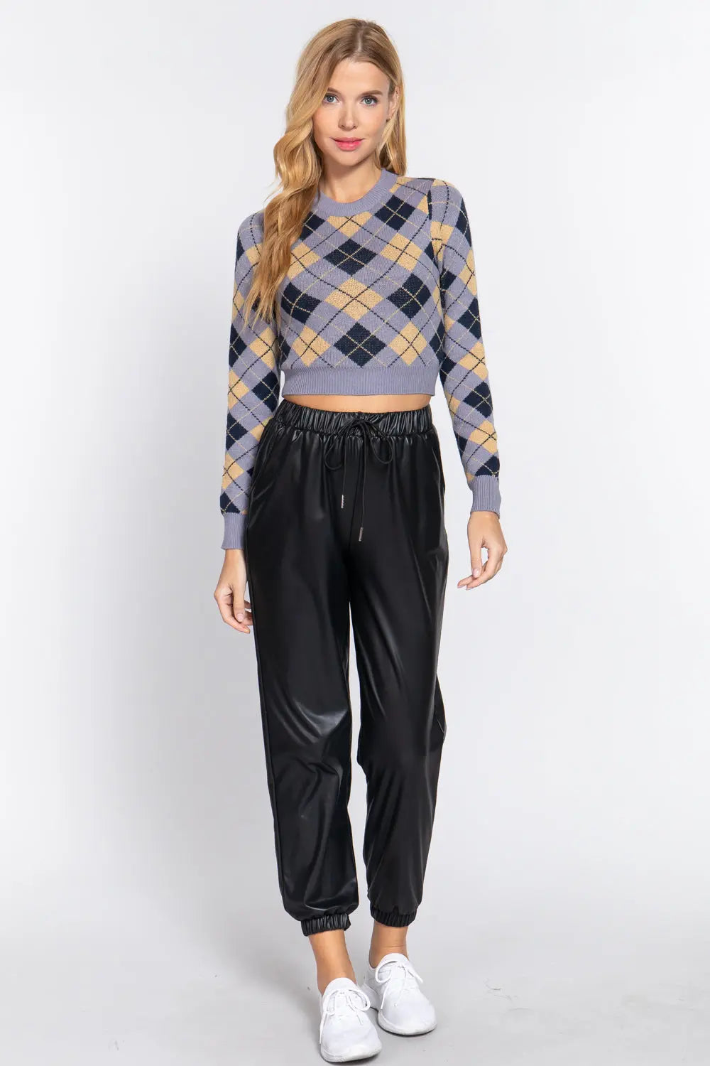 Argyle Jacquard Crop Sweater Sunny EvE Fashion