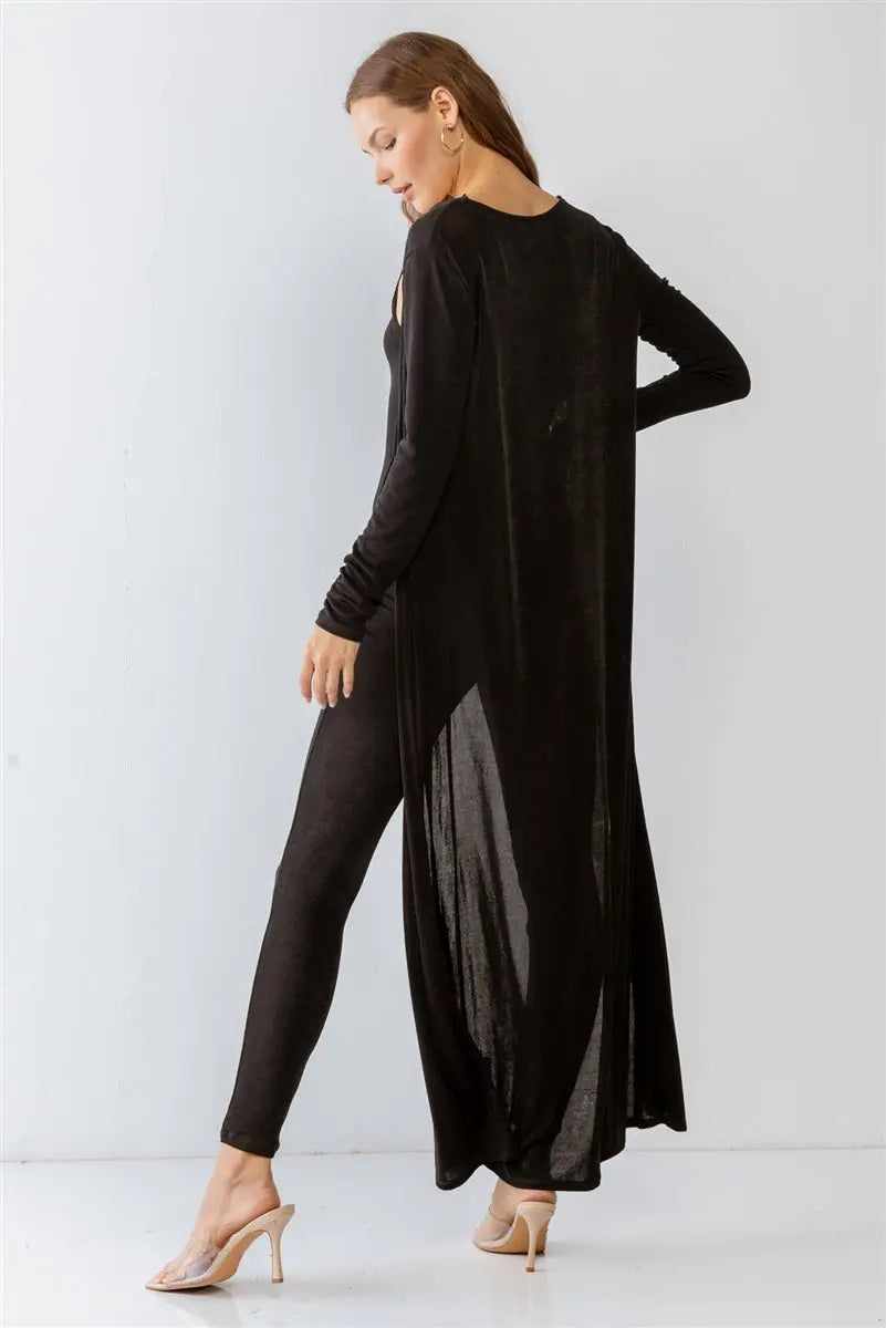 Black Sleeveless Cut-out Detail Slim Fit Jumpsuit & Open Front Long Sleeve Cardigan Set Sunny EvE Fashion
