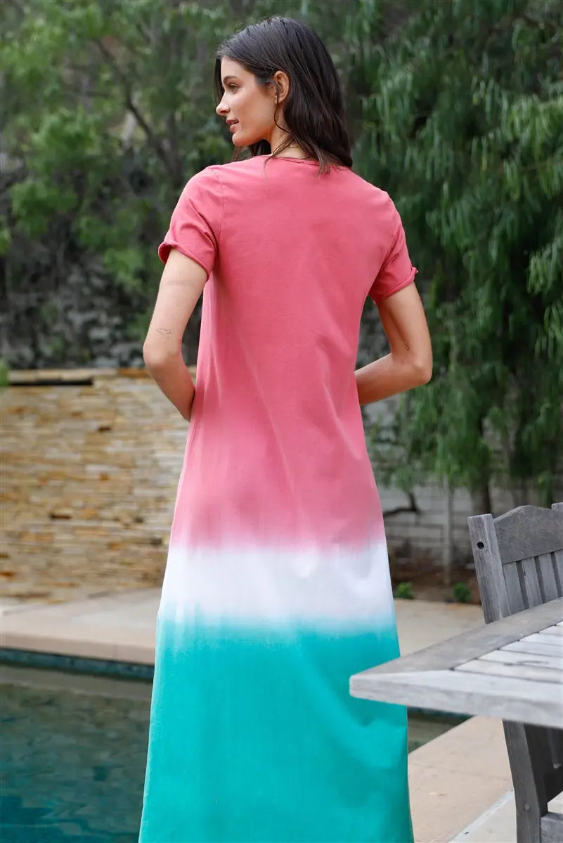 Brick Multi Color Cotton Tie-dye V-neck Maxi Dress Sunny EvE Fashion