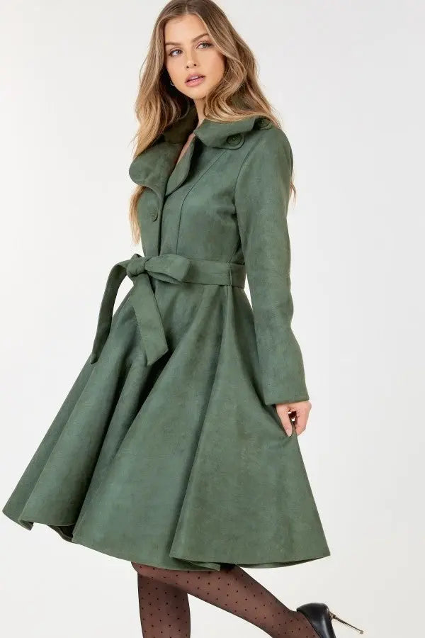 Button Tacking Collar A Line Suede Coat Sunny EvE Fashion