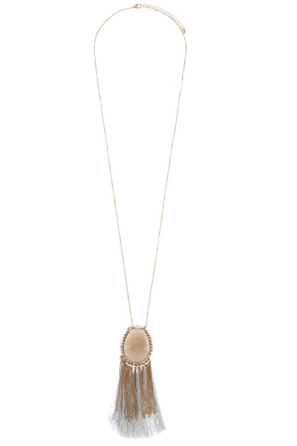 Elognated wrapped gem tassel pendant necklace Sunny EvE Fashion