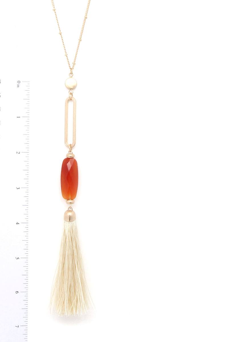 Cut Out Long Oval Bead Tassel Pendant Necklace Sunny EvE Fashion