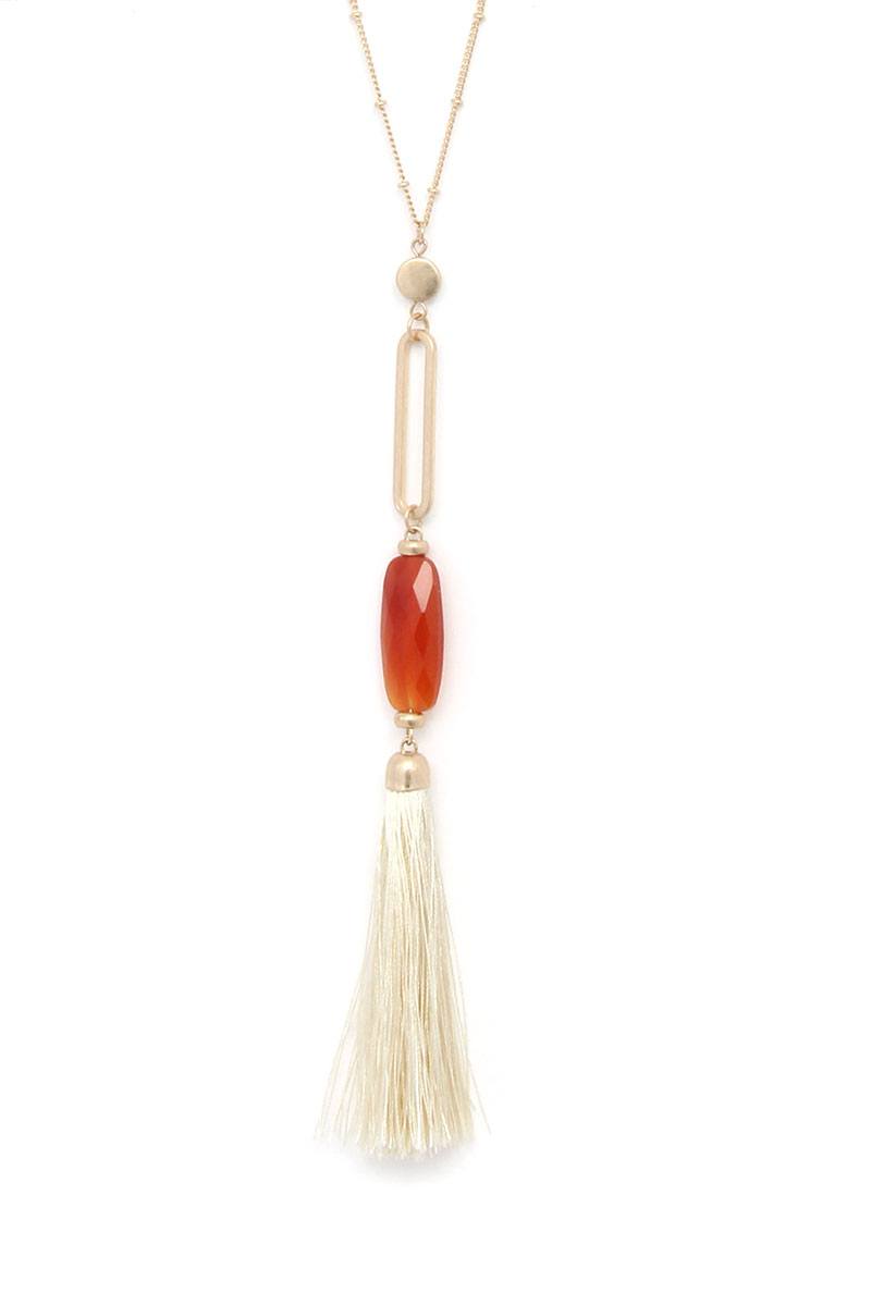 Cut Out Long Oval Bead Tassel Pendant Necklace Sunny EvE Fashion